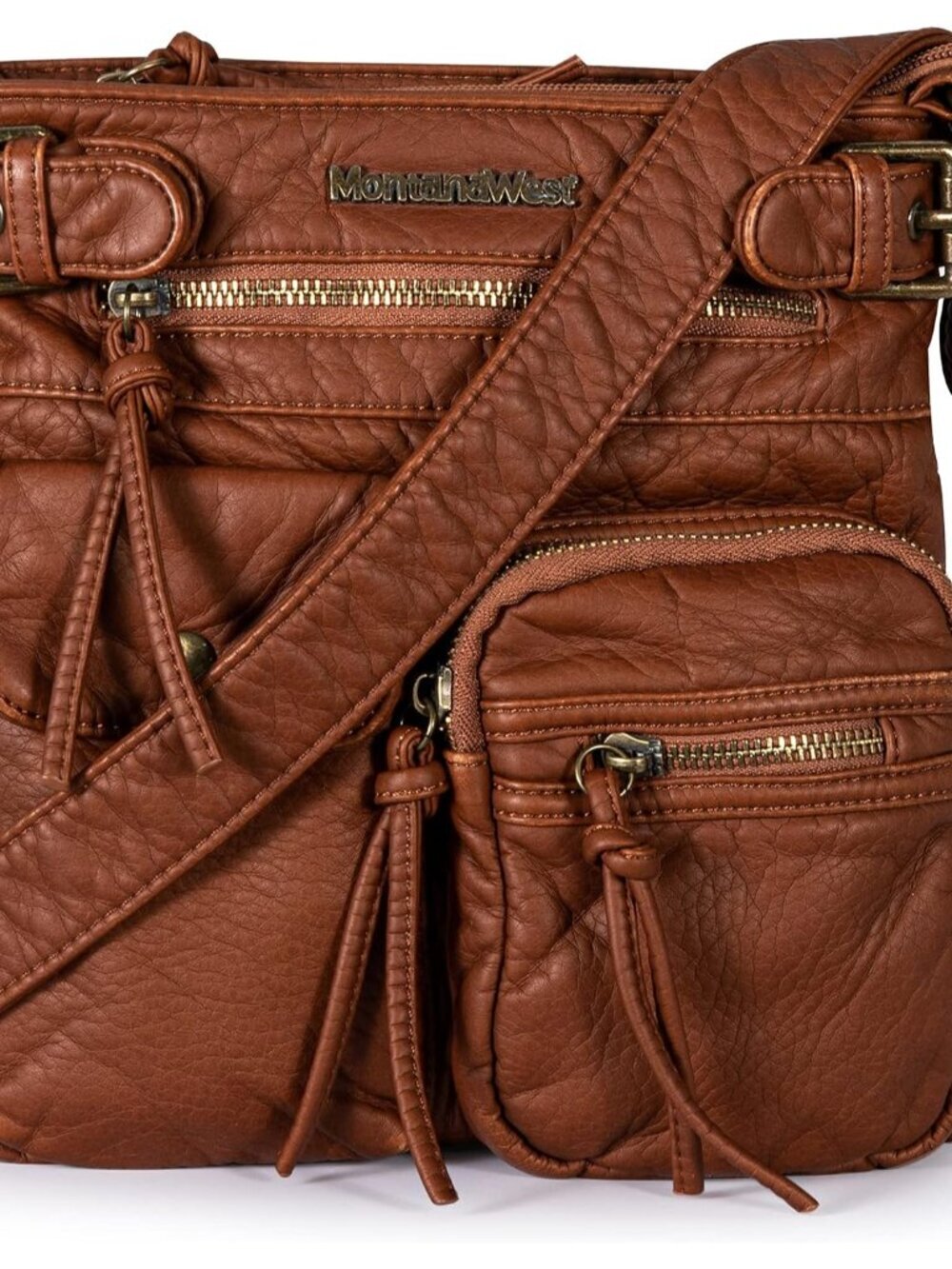 Crossbody Bag for Women Soft Washed Leather Multi Pocket